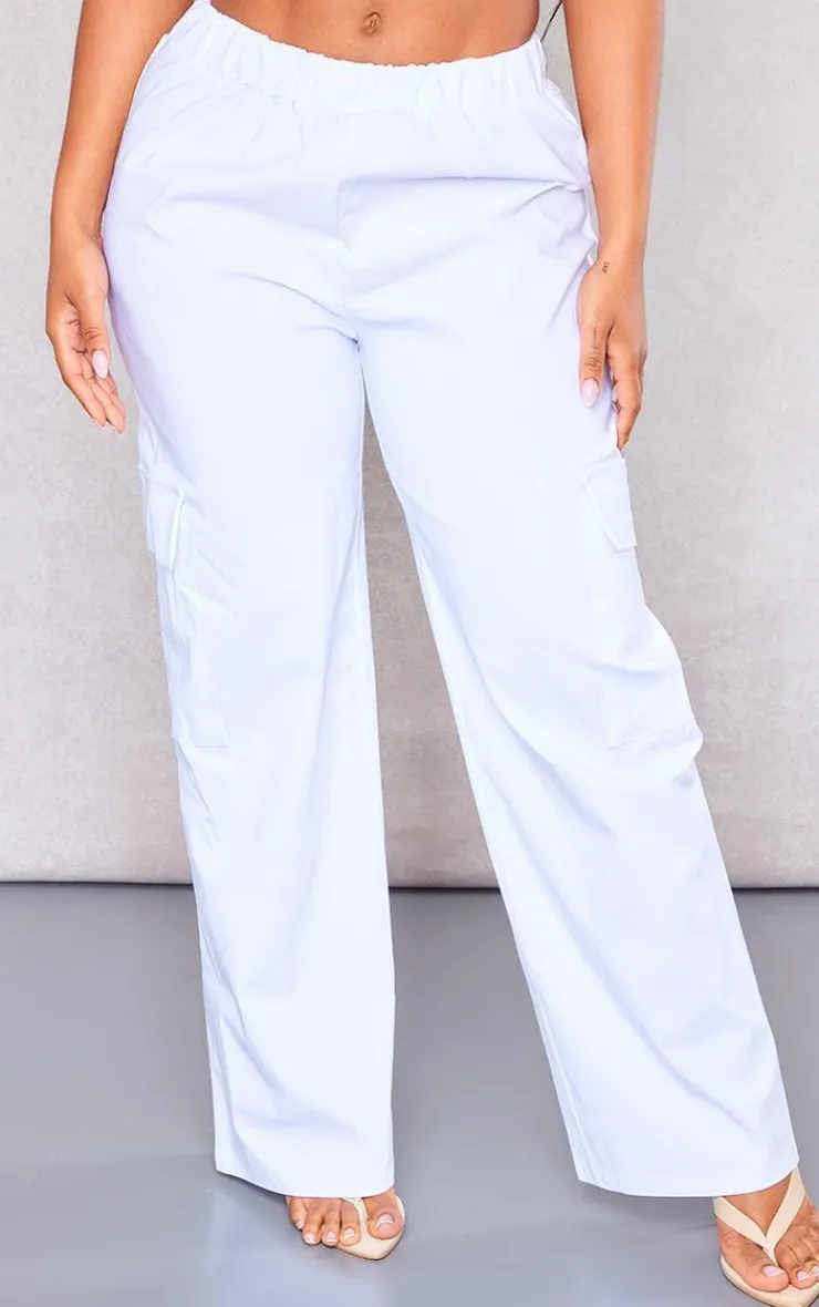 Hot PrettyLittleThing Shape Stretch Woven Pocket Detail Wide Leg Pants White