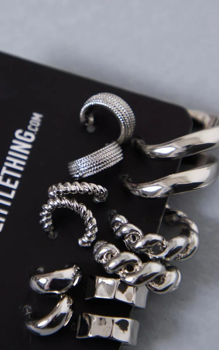 PrettyLittleThing Hoop Earrings*Assorted Textured Small Multipack Hoop Earrings