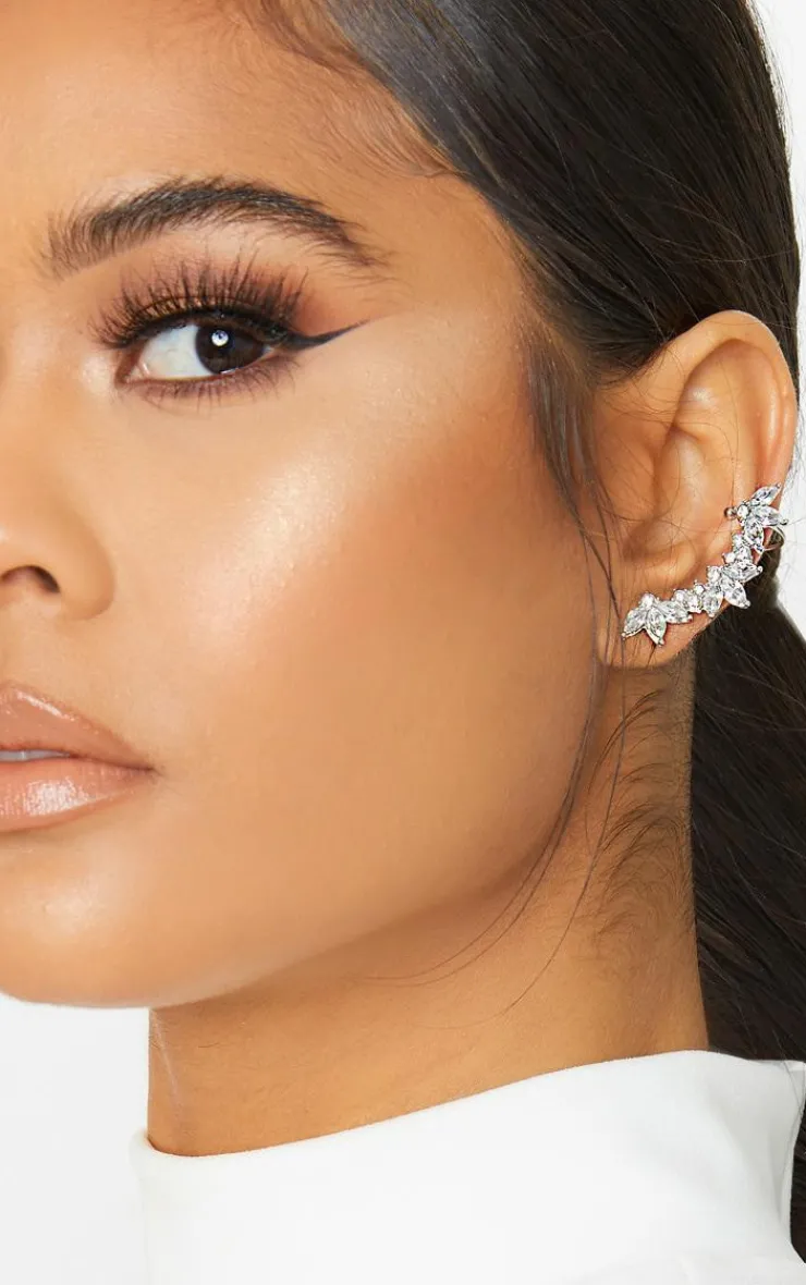 PrettyLittleThing Statement Earrings*Crystal Floral Affect Chain Ear Climber