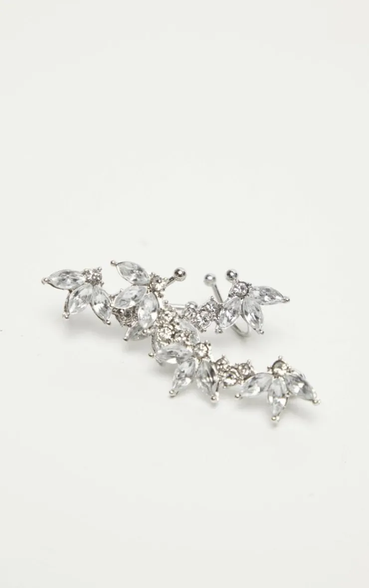 PrettyLittleThing Statement Earrings*Crystal Floral Affect Chain Ear Climber