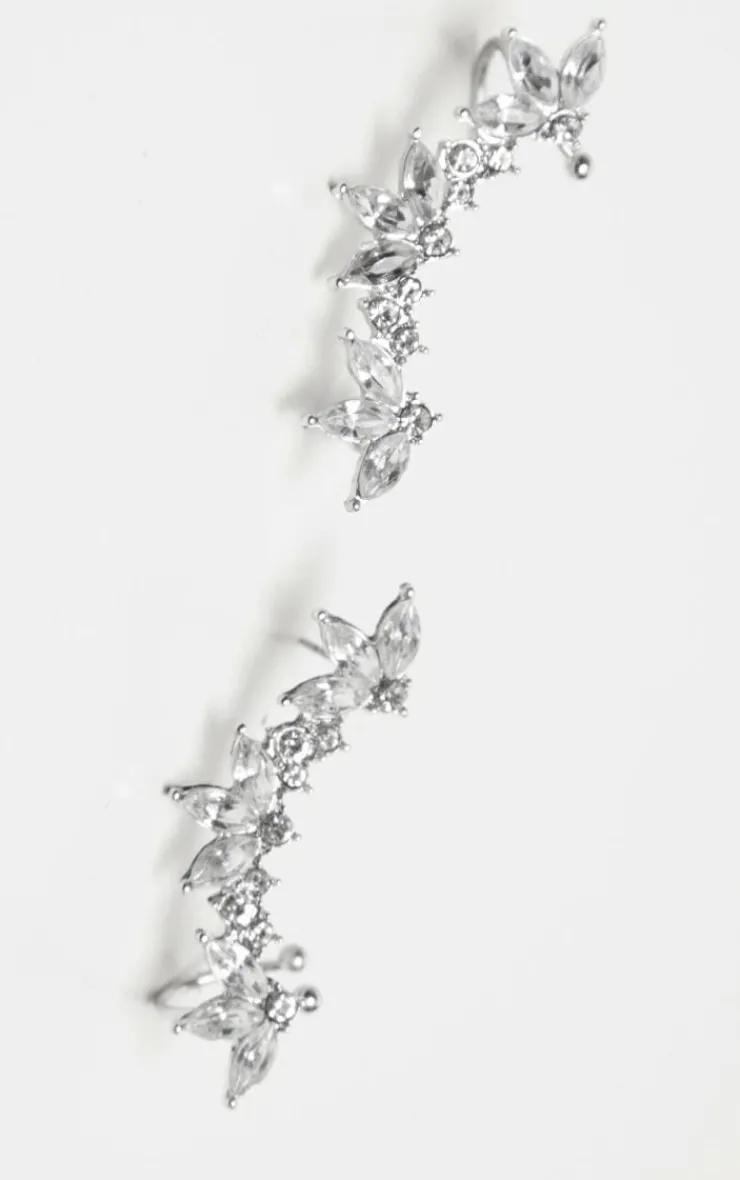 PrettyLittleThing Statement Earrings*Crystal Floral Affect Chain Ear Climber