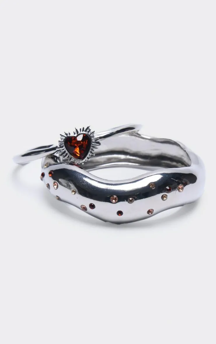 PrettyLittleThing Bracelets*Diamante Heart Detail 2 Pack Bangles