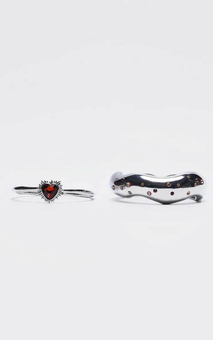 PrettyLittleThing Bracelets*Diamante Heart Detail 2 Pack Bangles