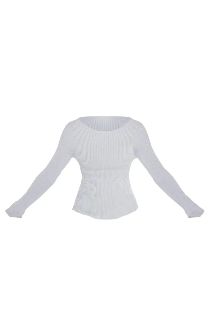 Outlet PrettyLittleThing Glitter Knitted Open Back Long Sleeve Top Silver