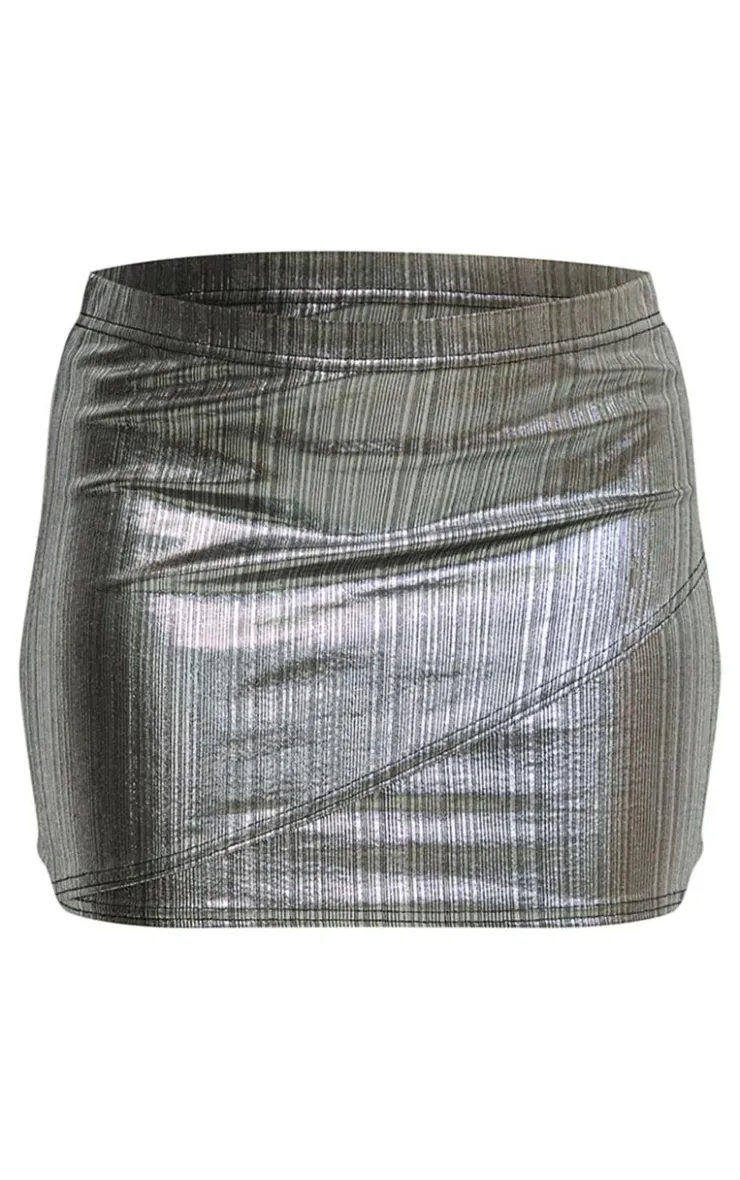 PrettyLittleThing Metallic Seam Detail Mini Skirt Silver