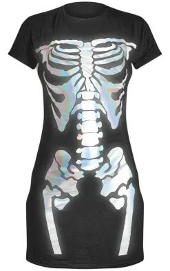 Skeleton Holographic Print T Shirt Dress-PrettyLittleThing Hot