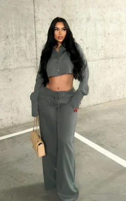 PrettyLittleThing Cropped Shirt Slate Grey