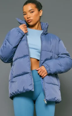 PrettyLittleThing Puffer Jackets*Soft Touch Nylon Longline Padded Panel Puffer Coat