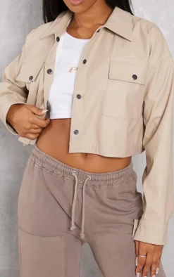 PrettyLittleThing Faux Leather Jackets*Basic Patch Pocket Front Cropped Faux Leather Jacket