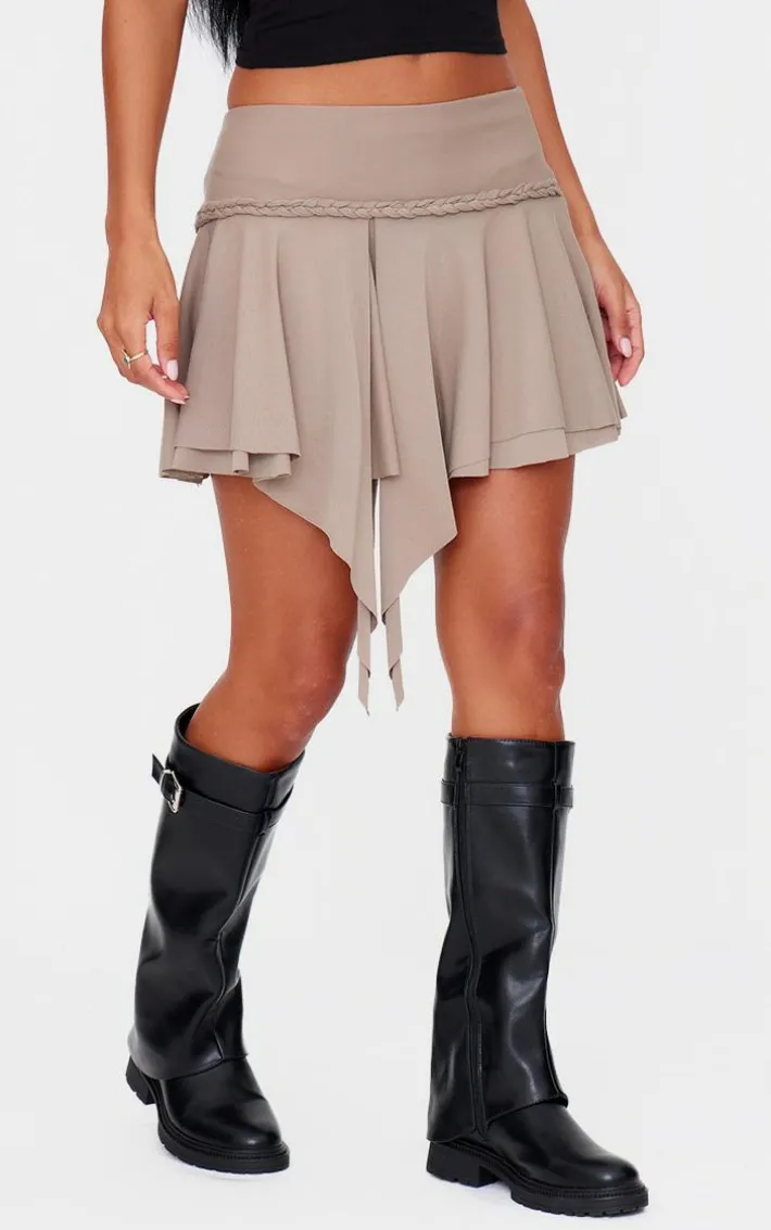 Stone Braid Detail Slinky Jersey Flippy Mini Skirt