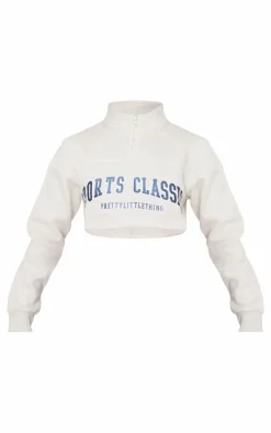 Stone Crop Half Zip Embroided Sweatshirt