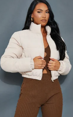 PrettyLittleThing Puffer Jackets*Cropped Peach Skin Bubble Puffer Jacke