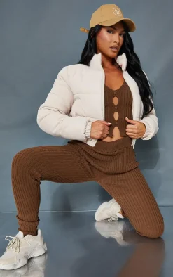 PrettyLittleThing Puffer Jackets*Cropped Peach Skin Bubble Puffer Jacke