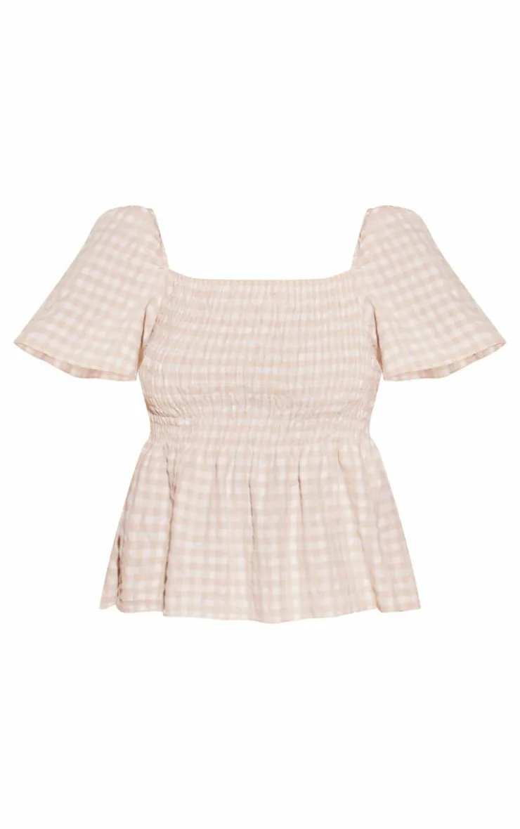 PrettyLittleThing Blouses*Gingham Shirred Blouse