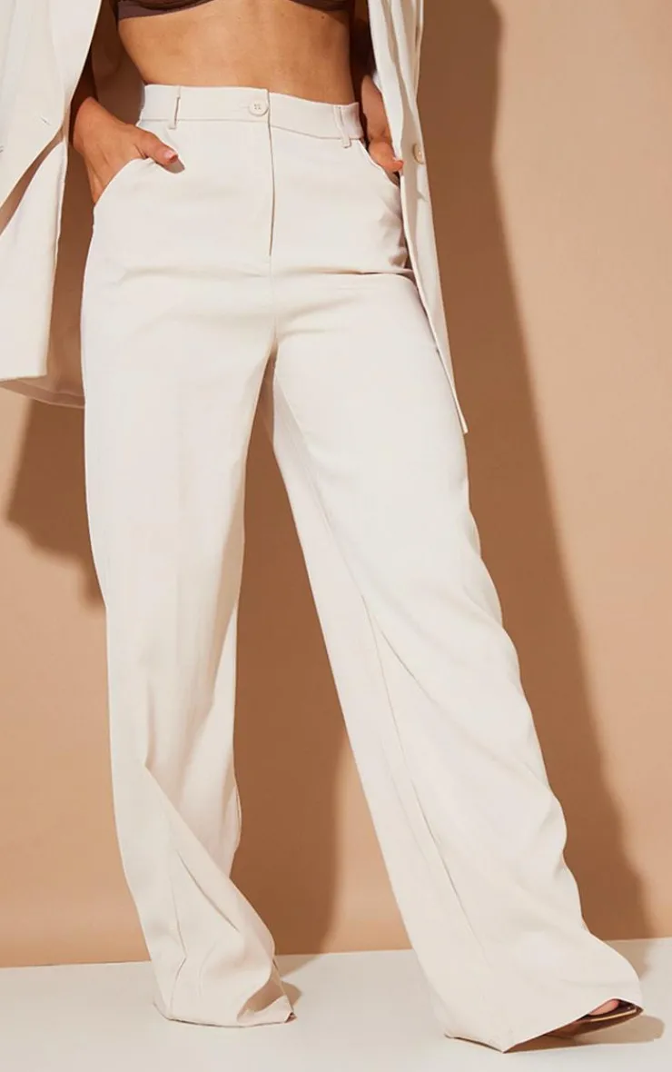 Outlet PrettyLittleThing High Waist Woven Straight Leg Pants Stone