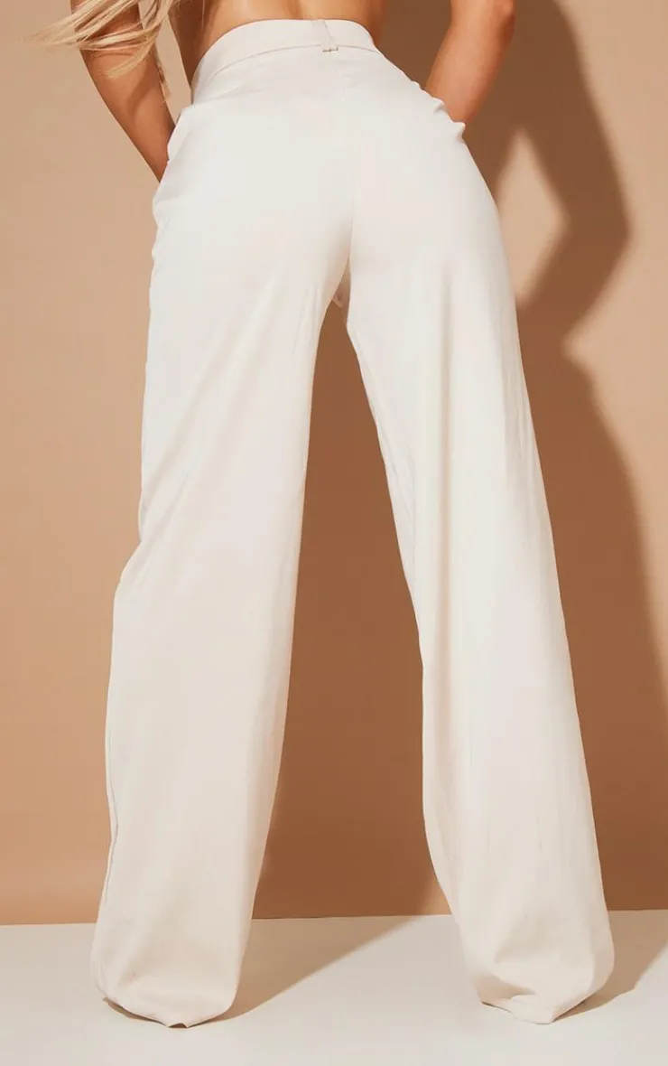 Outlet PrettyLittleThing High Waist Woven Straight Leg Pants Stone