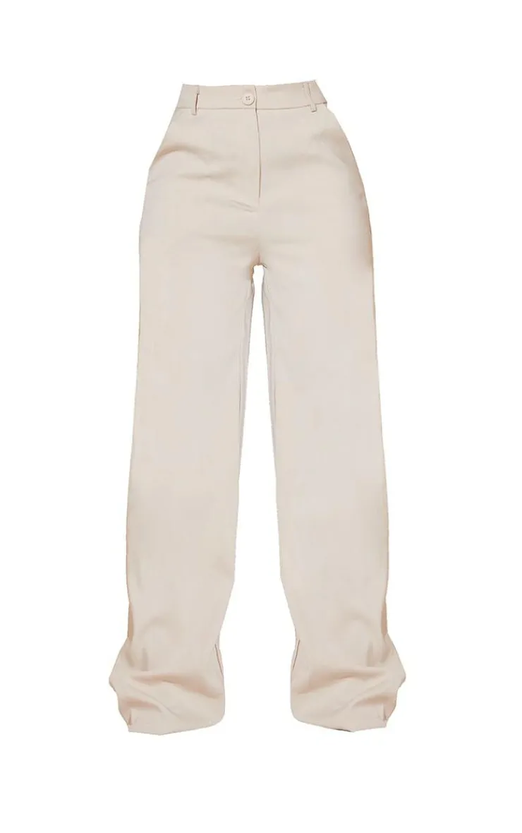 Outlet PrettyLittleThing High Waist Woven Straight Leg Pants Stone