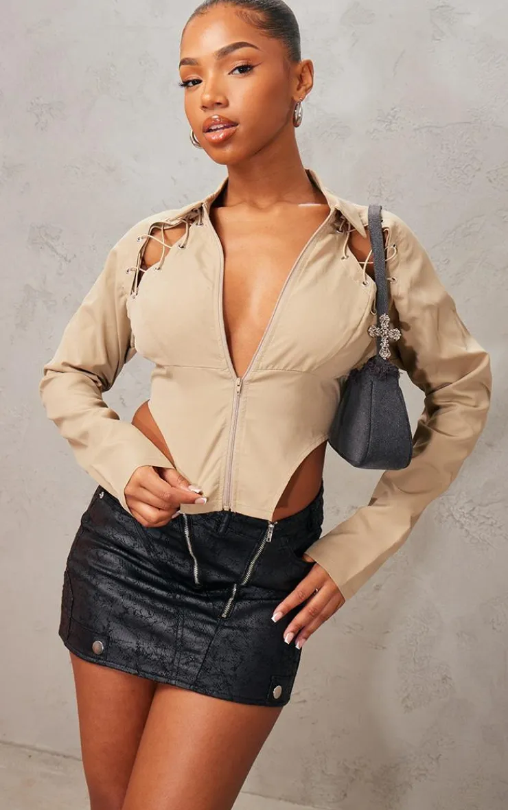 PrettyLittleThing Shirts*Lace Up Side And Front Pointed Hem Shirt