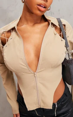 PrettyLittleThing Shirts*Lace Up Side And Front Pointed Hem Shirt
