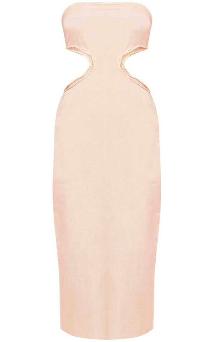 Linen Look Bandeau Side Cut Out Maxi Dress-PrettyLittleThing Discount