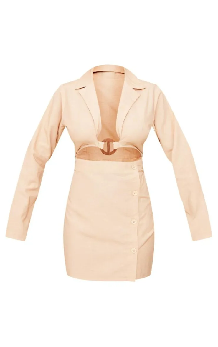 Linen Look Trim Detail Cut Out Blazer Dress-PrettyLittleThing Discount