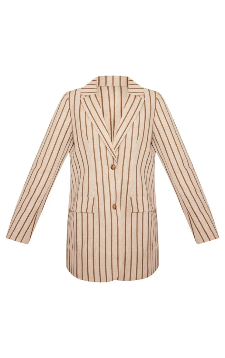 Premium Linen Tailored Pinstripe Blazer Dress-PrettyLittleThing New