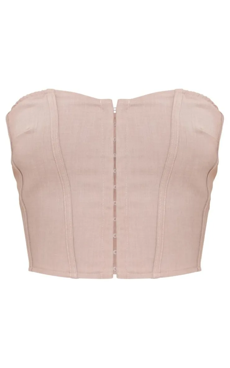 Discount PrettyLittleThing Premium Woven Hook & Eye Detail Bandeau Corset Stone