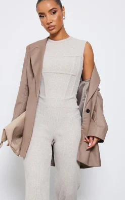 Stone Ribbed Boning Detail Sleeveless Jumpsuit
