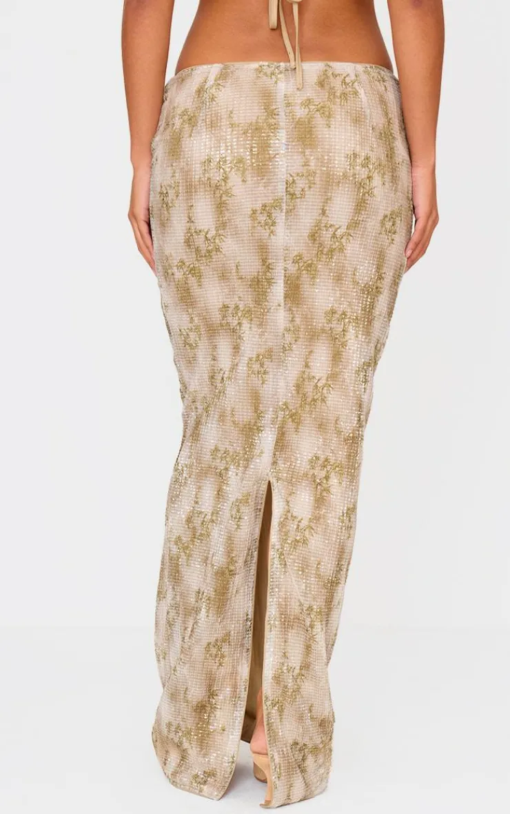 Outlet PrettyLittleThing Sequin Mid Rise Maxi Skirt Stone