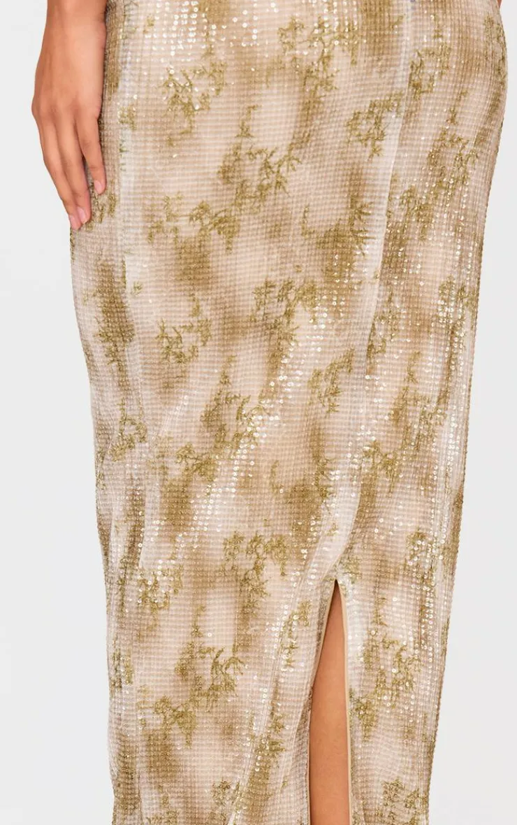 Outlet PrettyLittleThing Sequin Mid Rise Maxi Skirt Stone