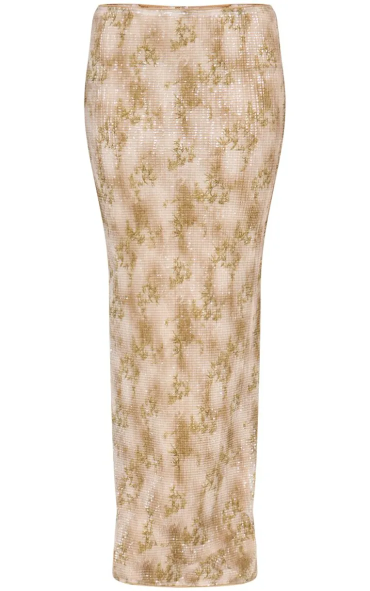 Outlet PrettyLittleThing Sequin Mid Rise Maxi Skirt Stone
