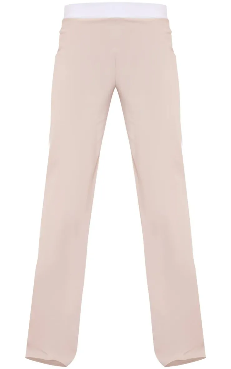 Outlet PrettyLittleThing Stretch Woven Contrast Wide Leg Pants Stone