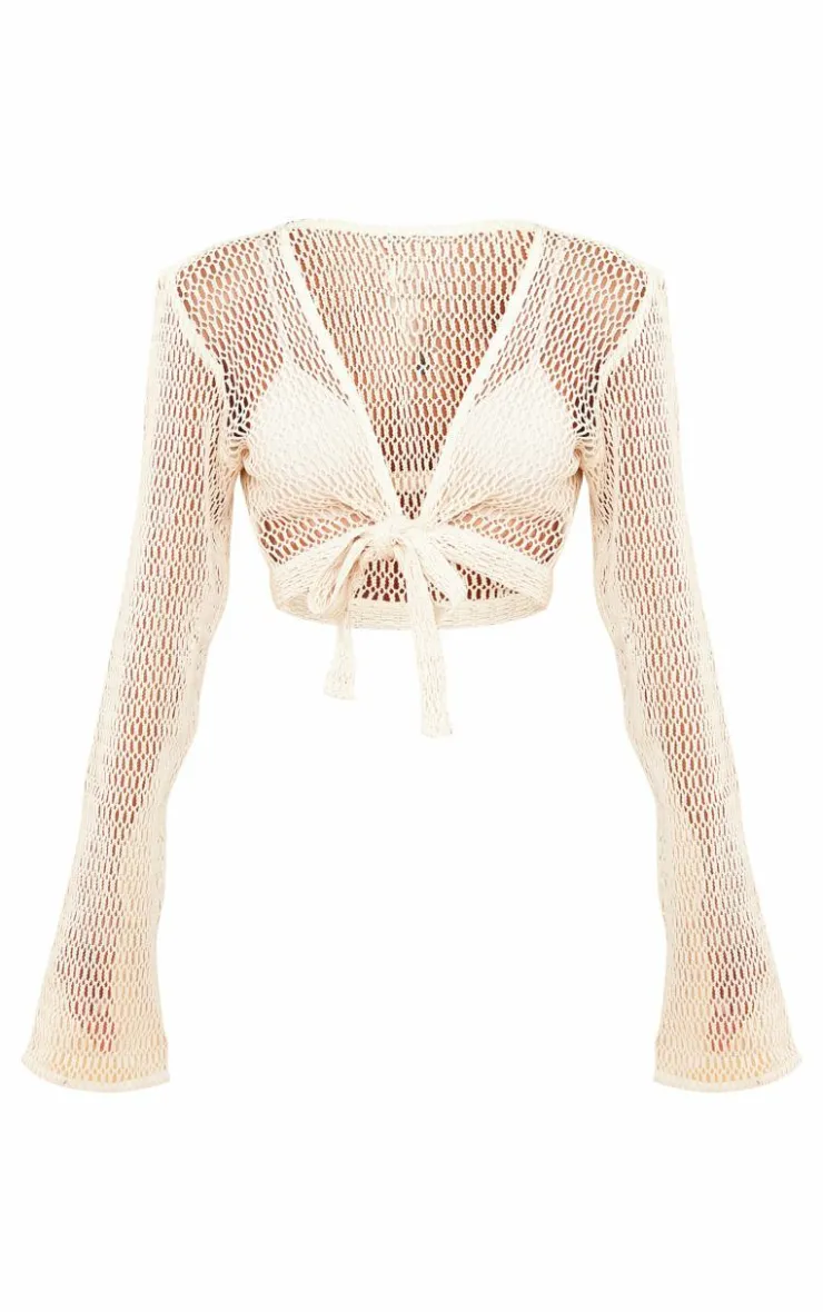 PrettyLittleThing Blouses*Textured Knit Tie Front Blouse