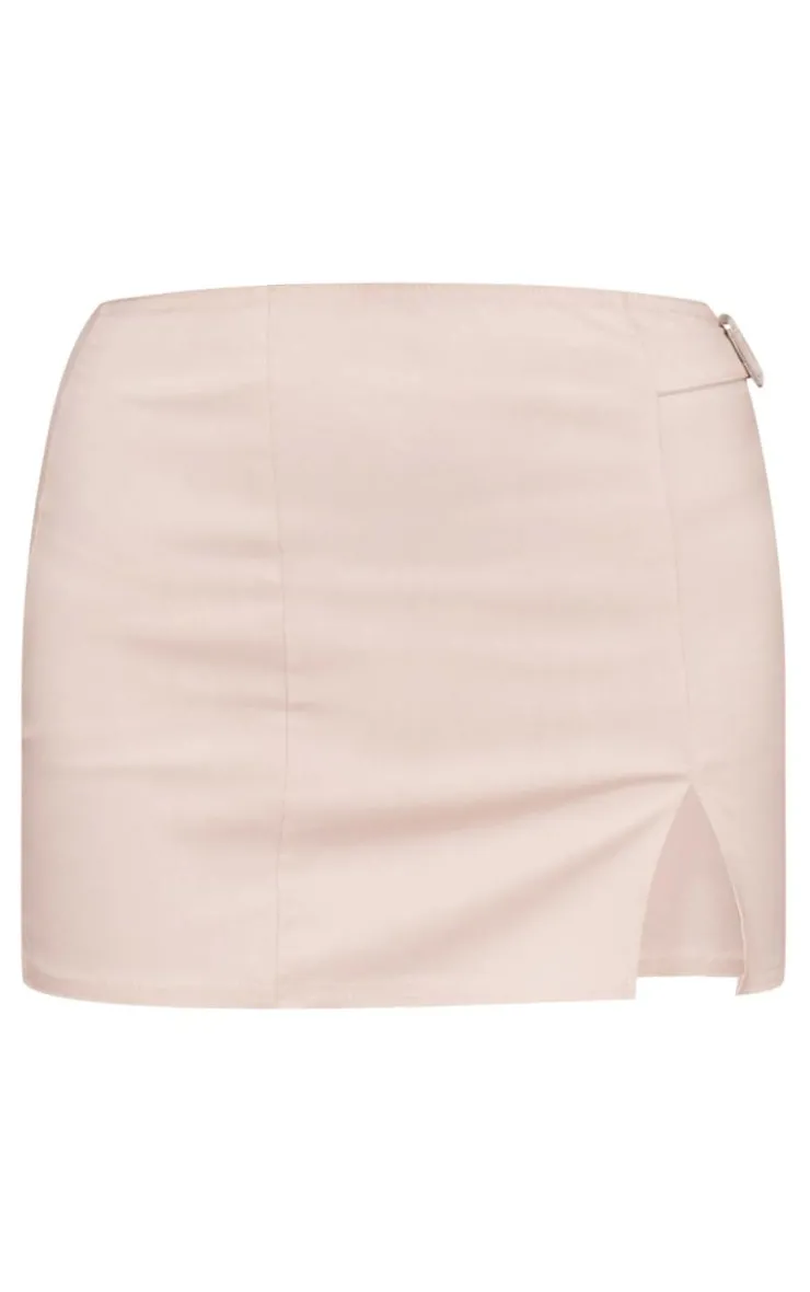 New PrettyLittleThing Woven Tailored Buckle Micro Mini Skirt Stone