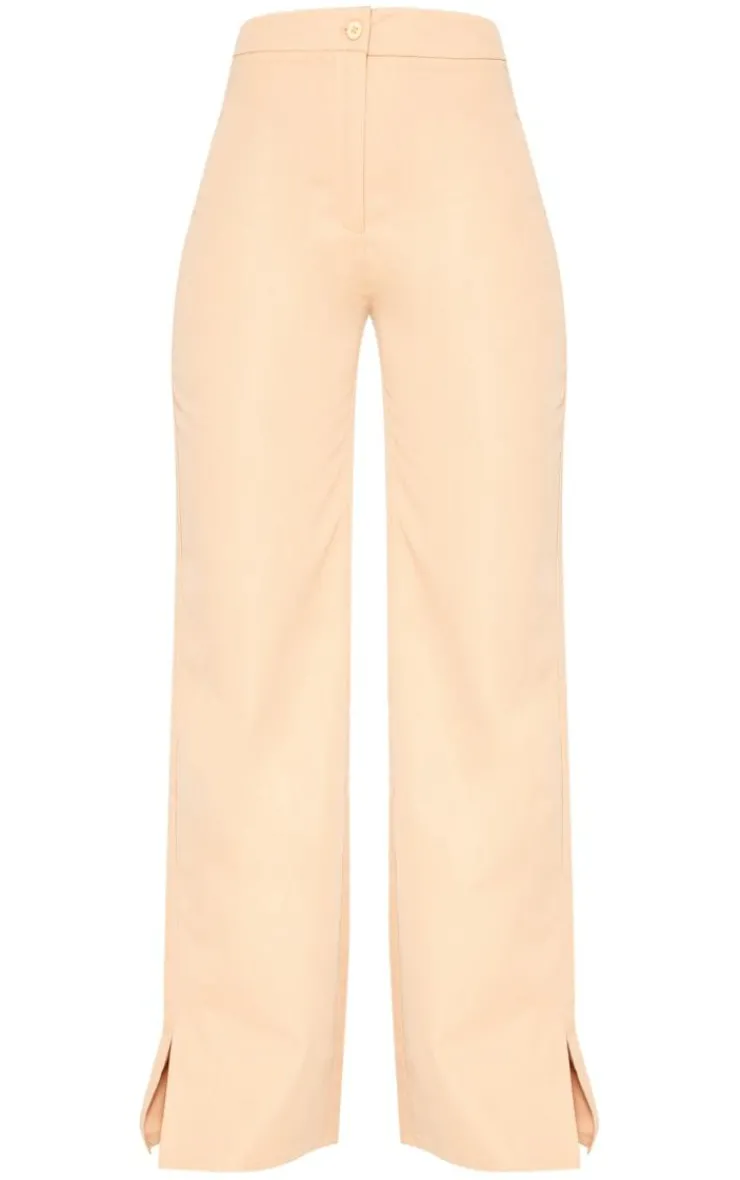 Clearance PrettyLittleThing Woven Tailored Split Hem Skinny Pants Stone