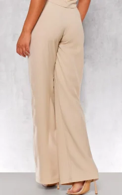 Hot PrettyLittleThing Woven Tailored Wide Leg Pocket Detail Pants Stone