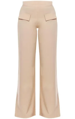 Hot PrettyLittleThing Woven Tailored Wide Leg Pocket Detail Pants Stone