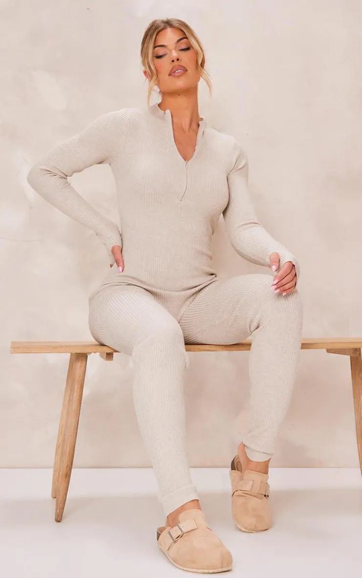PrettyLittleThing Knitted Loungewear*Zip Detail Knitted Jumpsuit