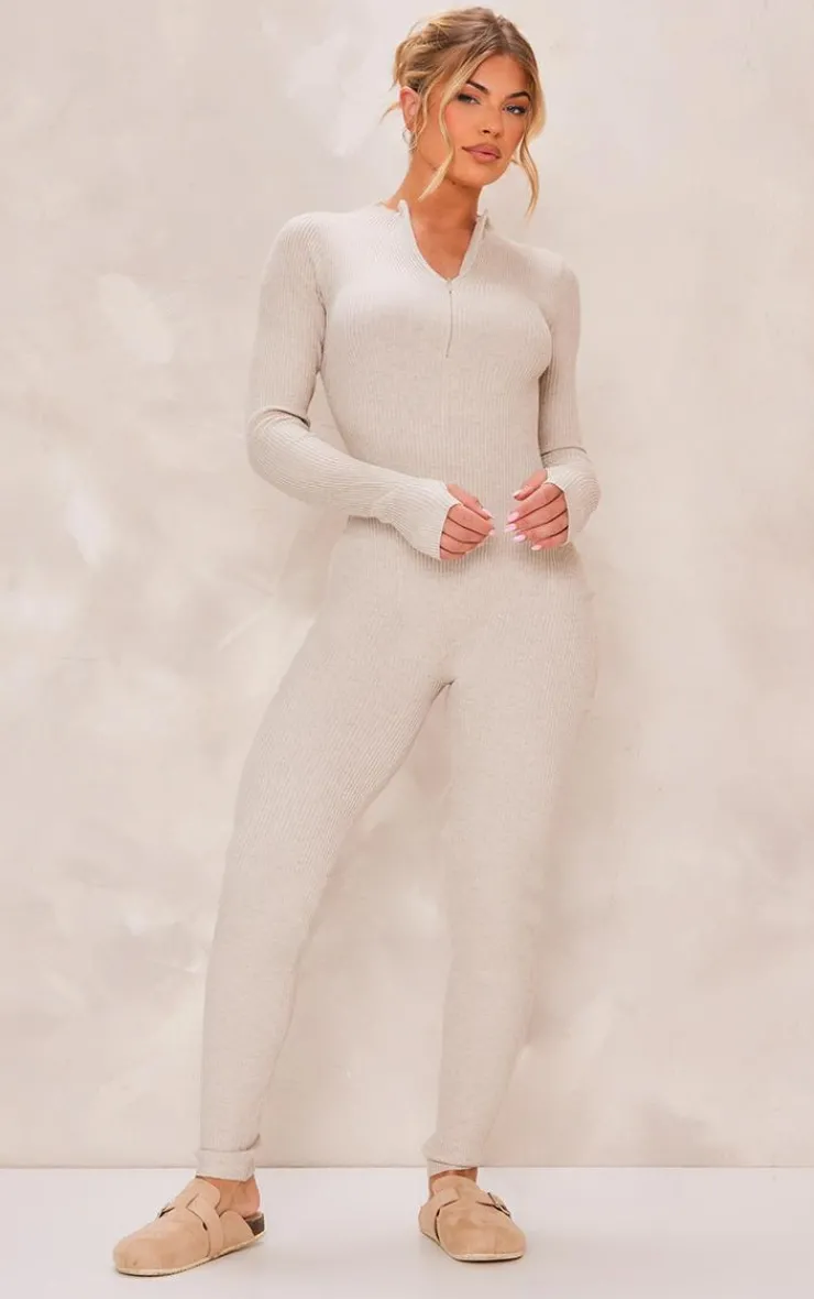 PrettyLittleThing Knitted Loungewear*Zip Detail Knitted Jumpsuit