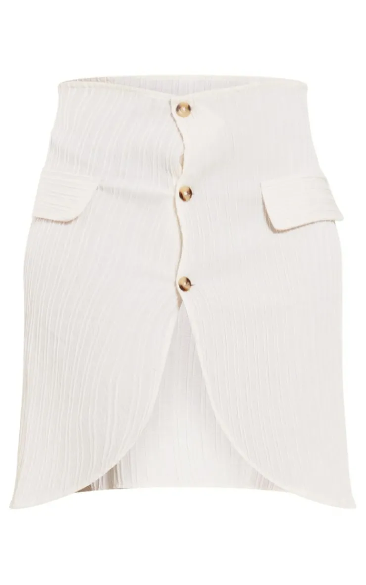 Online PrettyLittleThing Tall Textured Button Front Mini Skirt Beige