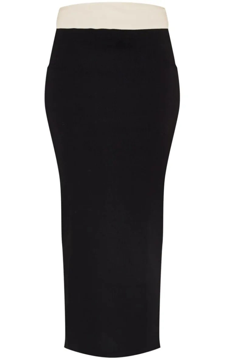 Outlet PrettyLittleThing Tall Contrast Fold Over Midaxi Skirt Black