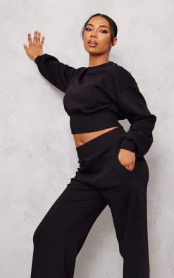 Hot PrettyLittleThing Tall Cropped Oversized Sweatshirt Black