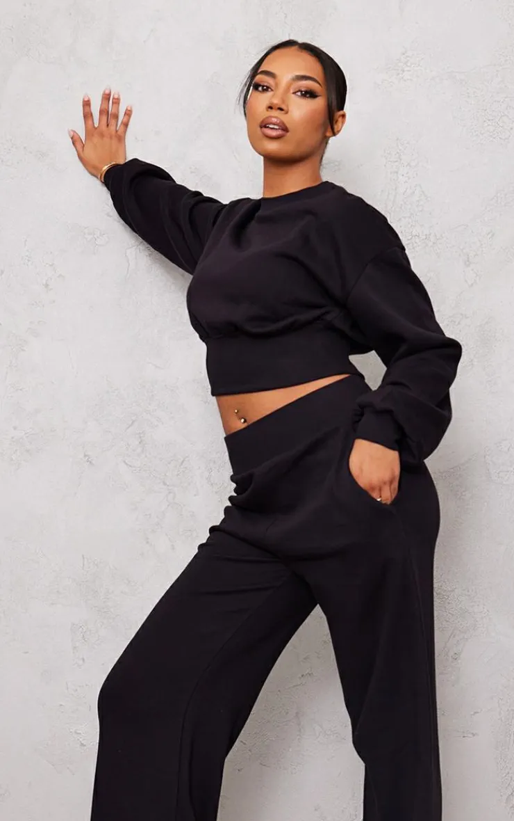 Hot PrettyLittleThing Tall Cropped Oversized Sweatshirt Black