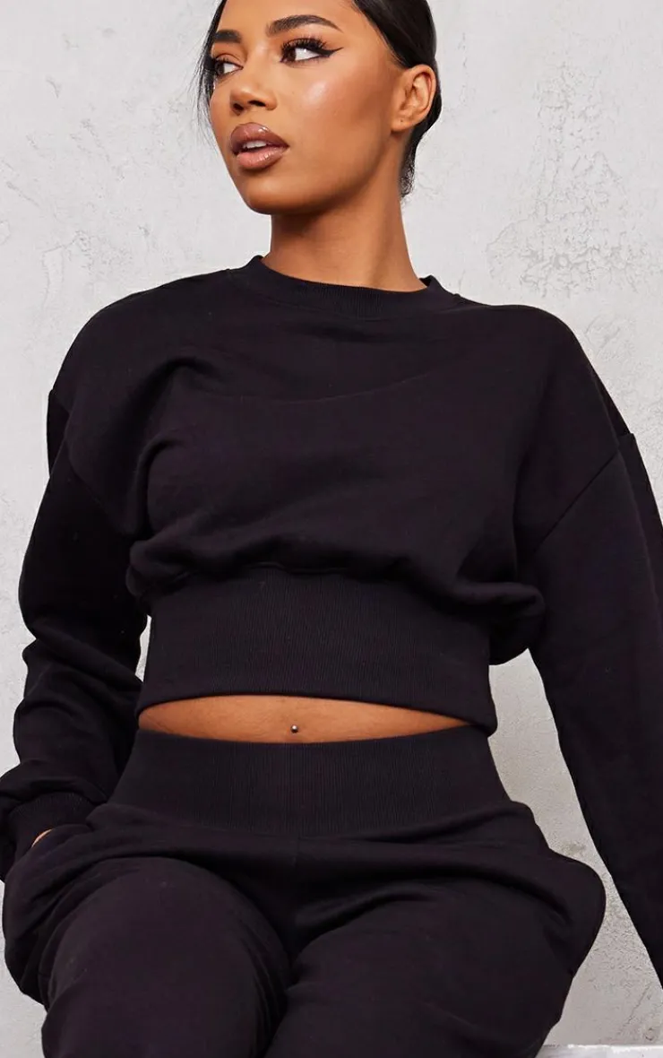 Hot PrettyLittleThing Tall Cropped Oversized Sweatshirt Black