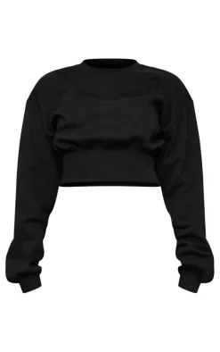 Hot PrettyLittleThing Tall Cropped Oversized Sweatshirt Black