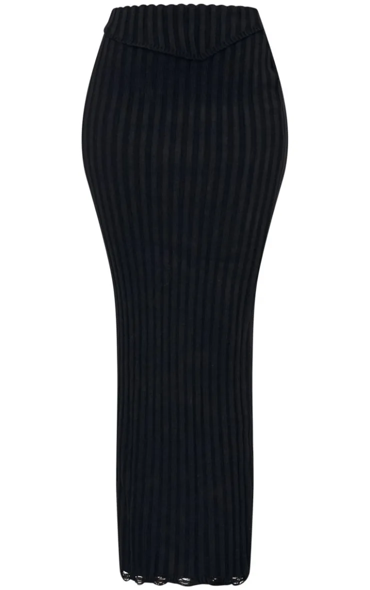 Outlet PrettyLittleThing Tall Distressed Knit Maxi Skirt Black