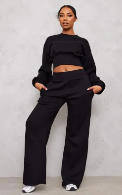 Outlet PrettyLittleThing Tall High Waisted Wide Leg Sweatpant Black