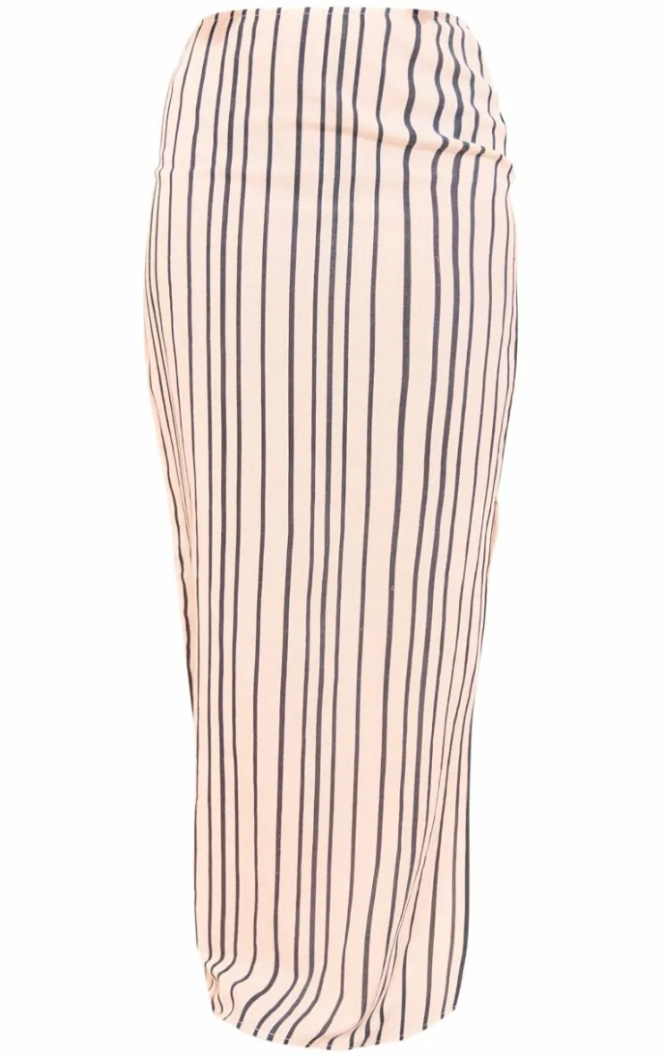 Clearance PrettyLittleThing Tall Linen Pinstripe Low Waist Maxi Skirt Black