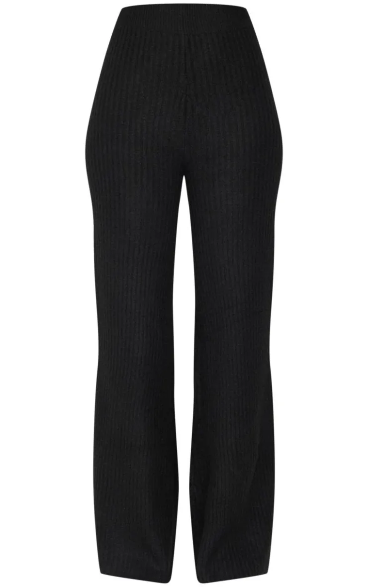 Hot PrettyLittleThing Tall Luxe Rib Knit Wide Leg Pants Black