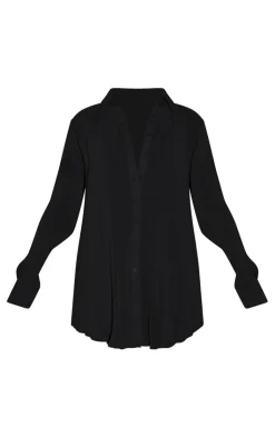 Sale PrettyLittleThing Tall Plisse Oversized Shirt Black